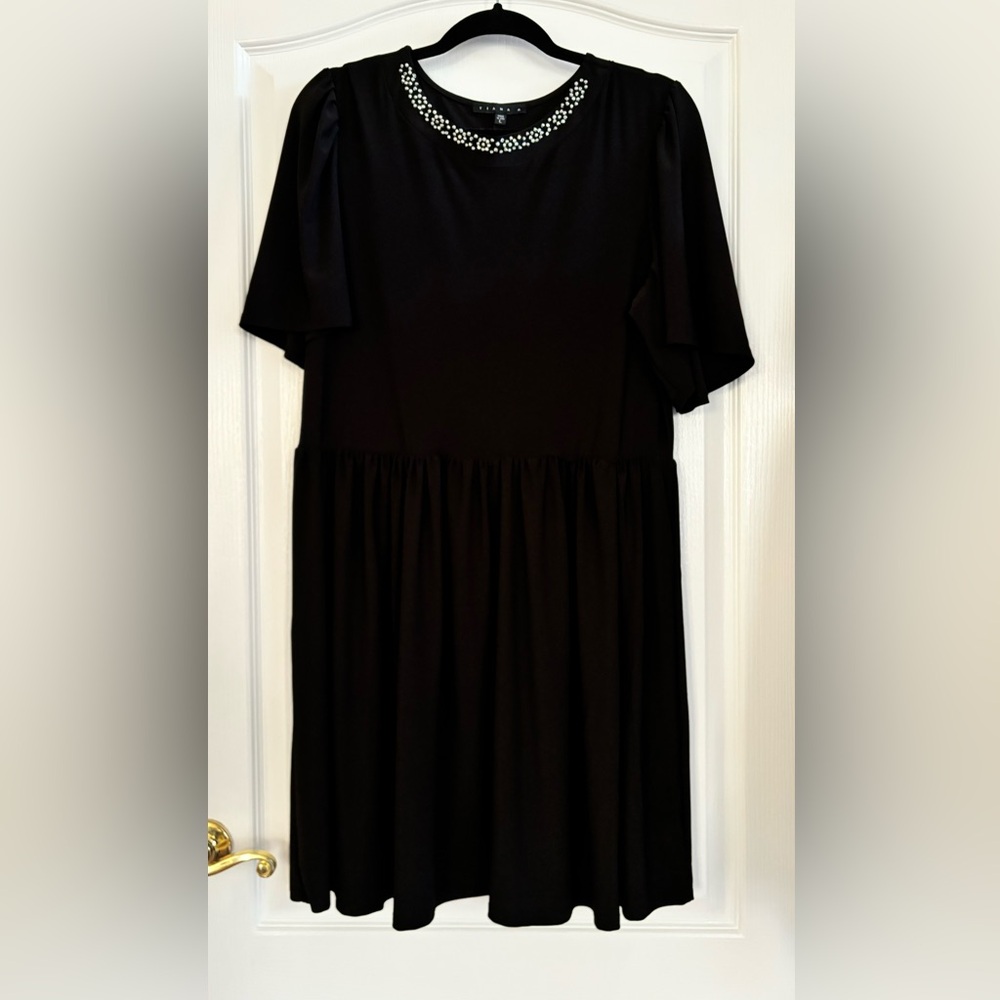 Tiana B Slinky Black Stretch Rhinestone Embellished Trim Dress Size L